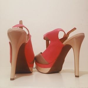 Jessica Simpson Coral and Tan Heels